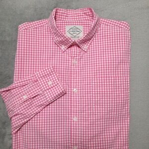 St Johns Bay Pink Mens Button Down Shirt Long Sleeve Check Large Comfort Flex